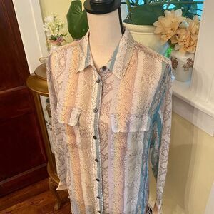 *Equipment Femme* Sz M *SILK* Pastel Reptile Blouse